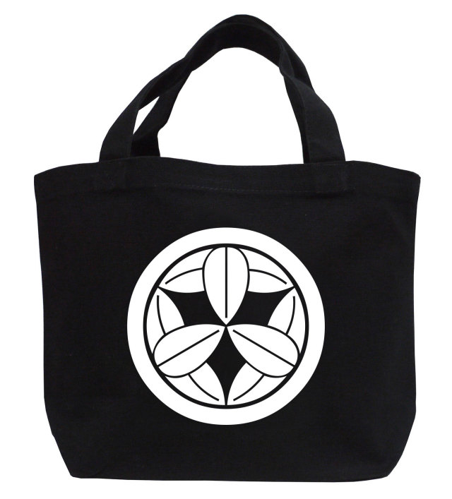 戦国武将家紋ミニトートバッグ【竹中氏家紋「丸に九枚笹」竹中重治（竹中半兵衛）】