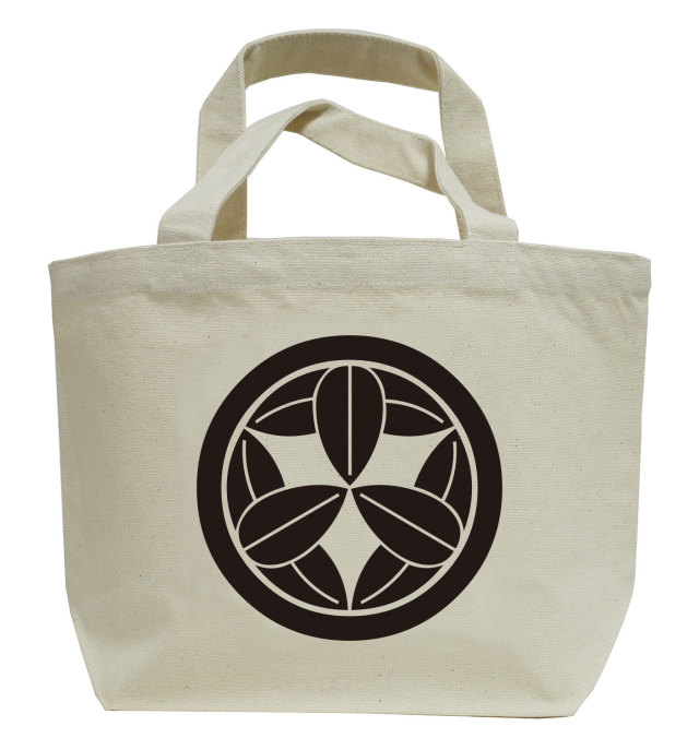 戦国武将家紋ミニトートバッグ【竹中氏家紋「丸に九枚笹」竹中重治（竹中半兵衛）】