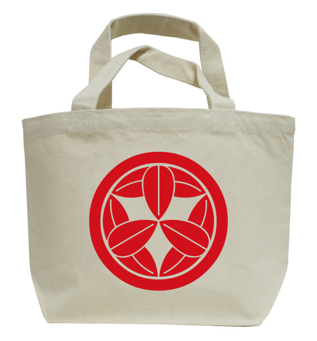 戦国武将家紋ミニトートバッグ【竹中氏家紋「丸に九枚笹」竹中重治（竹中半兵衛）】