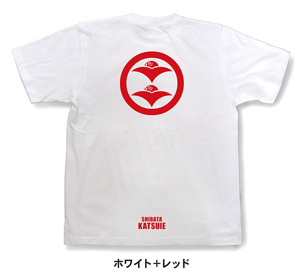 戦国武将家紋Tシャツ「柴田勝家「丸に二雁金」」ホワイト＋レッド
