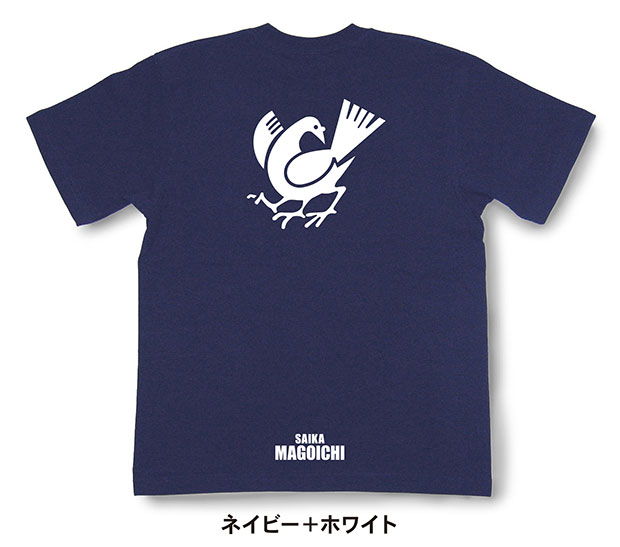 戦国武将家紋Tシャツ「雑賀孫市「八咫烏（ヤタガラス）」」ネイビー＋ホワイト