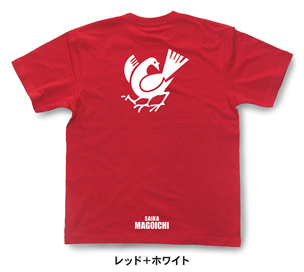 戦国武将家紋Tシャツ「雑賀孫市「八咫烏（ヤタガラス）」」レッド＋ホワイト