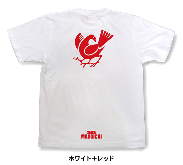 戦国武将家紋Tシャツ「雑賀孫市「八咫烏（ヤタガラス）」」ホワイト＋レッド