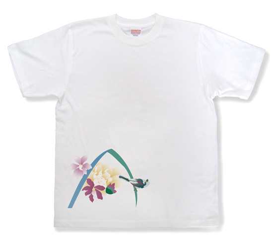 友禅模様の華柄イラストTシャツ「蘭」ホワイト1