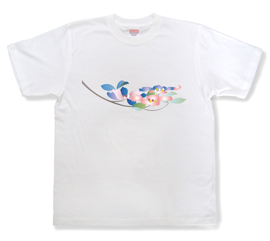 友禅模様の華柄イラストTシャツ「花水木」ホワイト1