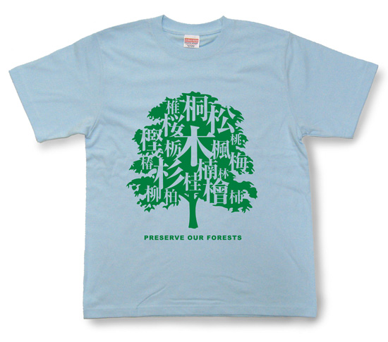 「きへん」の漢字を集めたTシャツ_ライトブルー1